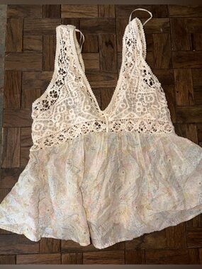 Zara boho crochet festival tie tank shirt top blouse l new nwt floral paisley
